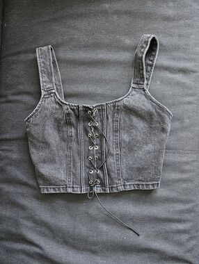 Target Wild Fable Lace-Up Denim Crop Tank Top - Black